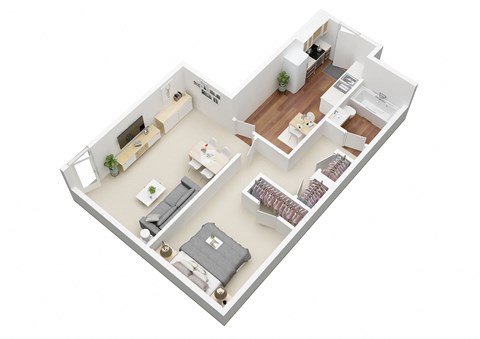 Floor plan for 1 bed, 1 bath, 690 sqft